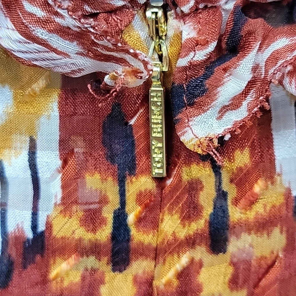 Tory Burch Silk Ikat Boho Blouse Size 6 Ruffle Peasant Flared Sleeve Layered Top
